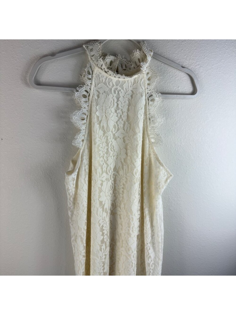 EyeShadow Women’s Small Ivory Lace Halter Midi Lined Dress Wedding Romantic